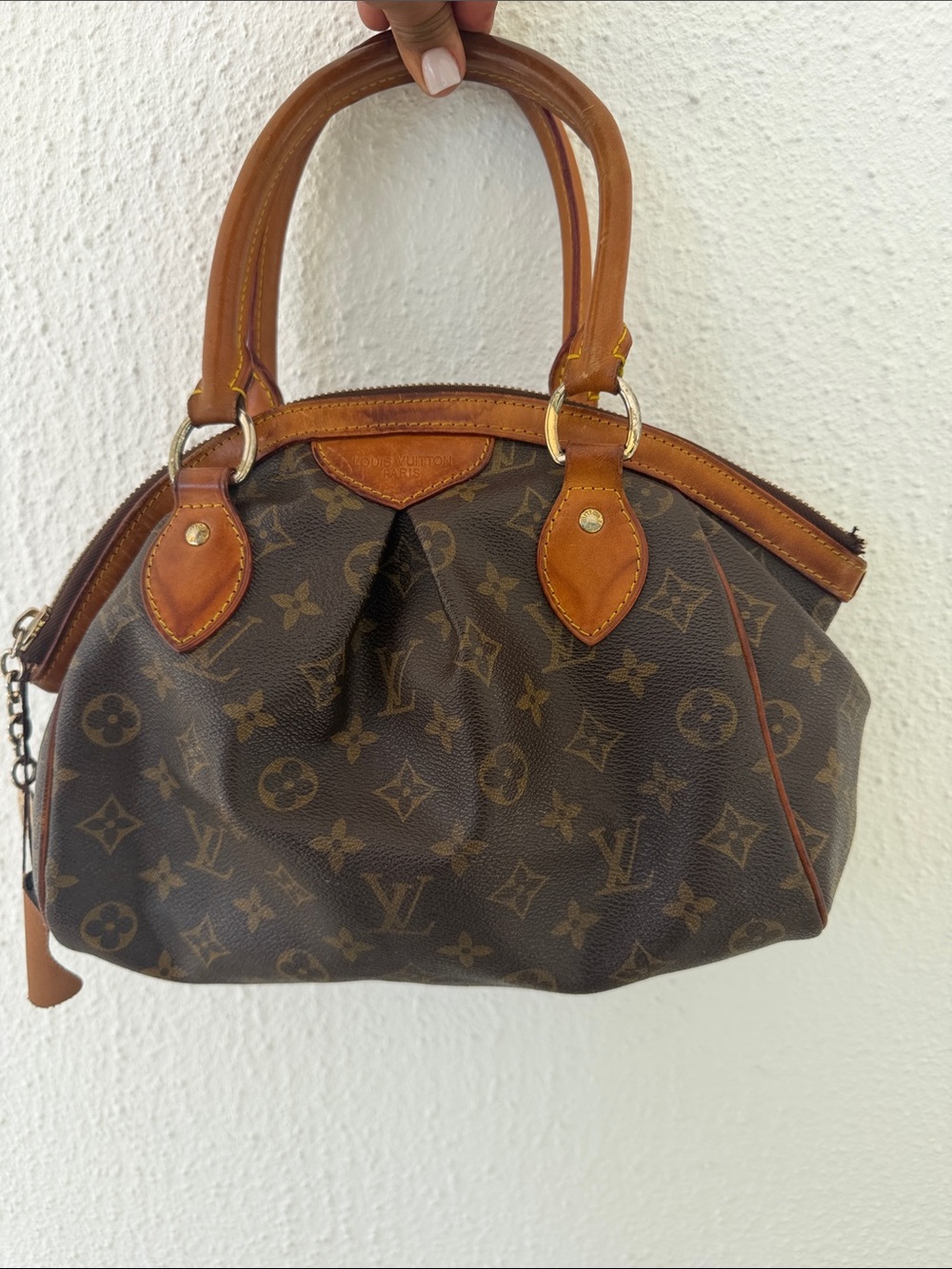 Louis Vuitton tivoli Monogram Canvas Satchel with Tan Leather Trim